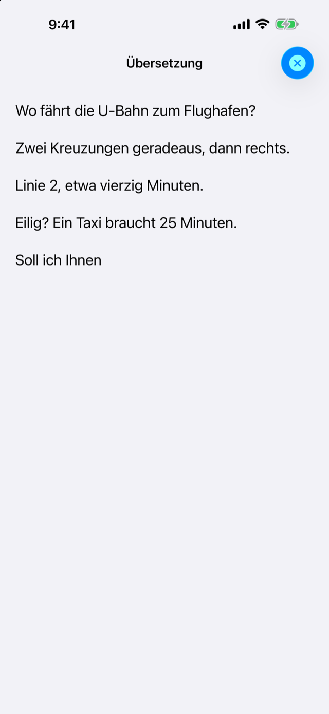 Die deutsche Übersetzung füllt den Bildschirm