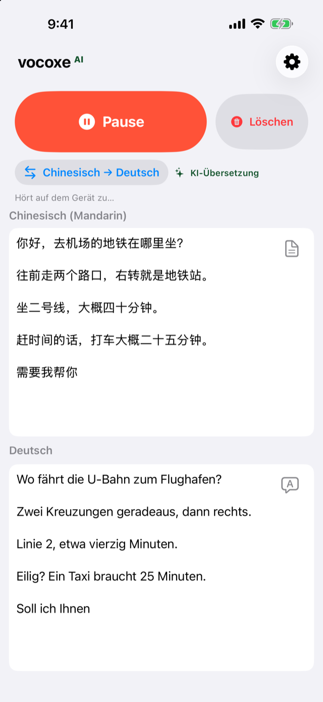 Eine Wegbeschreibung hören, Chinesisch neben Deutsch