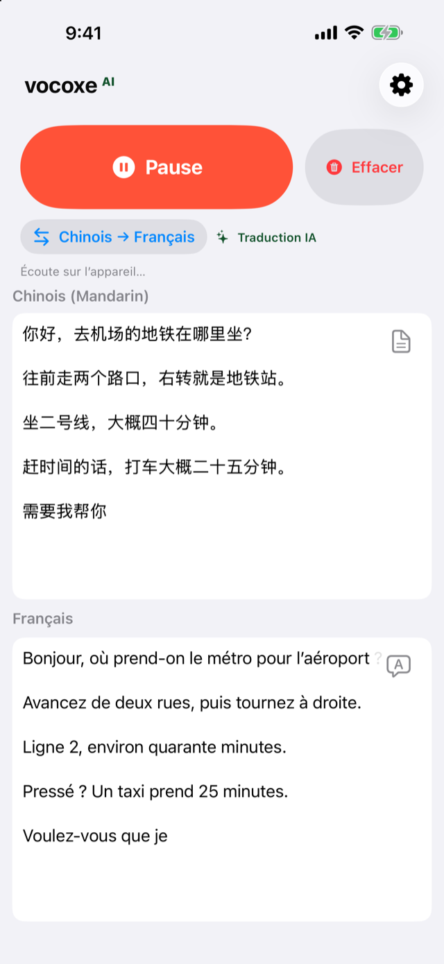 Écoute d’indications, chinois à côté du français