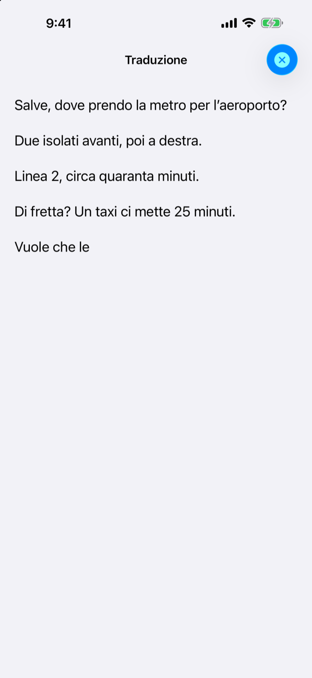 La traduzione italiana a tutto schermo
