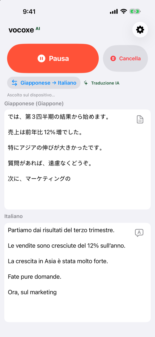 Ascolto di una riunione, giapponese accanto all’italiano