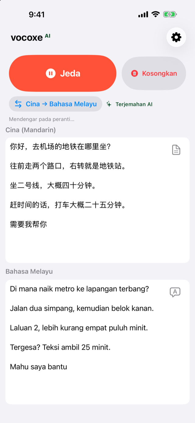 Mendengar arah, Cina di sebelah Melayu