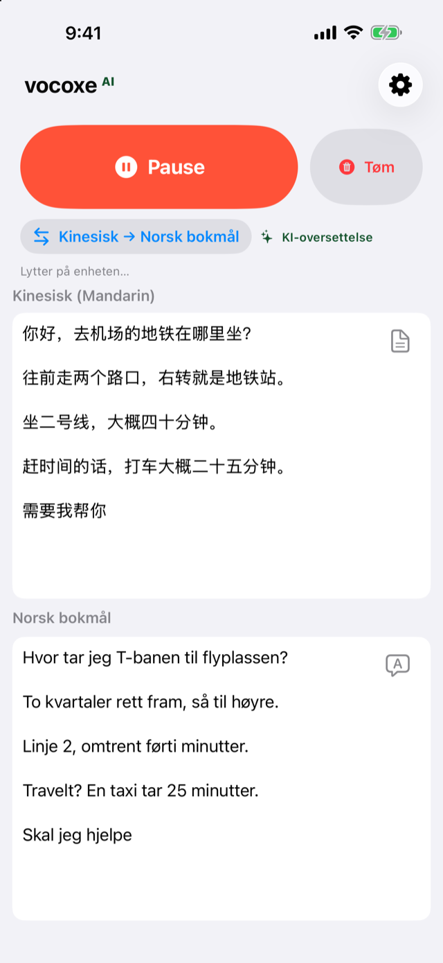 Lytter til veibeskrivelse, kinesisk ved siden av norsk