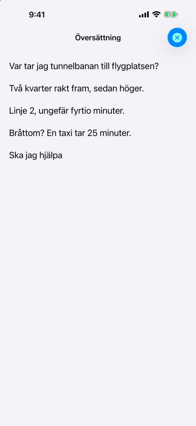Den svenska översättningen fyller skärmen