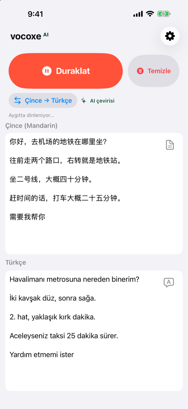 Yol tarifi dinleniyor, Çince Türkçenin yanında