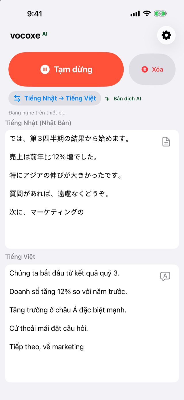 Đang nghe một cuộc họp, tiếng Nhật cạnh tiếng Việt